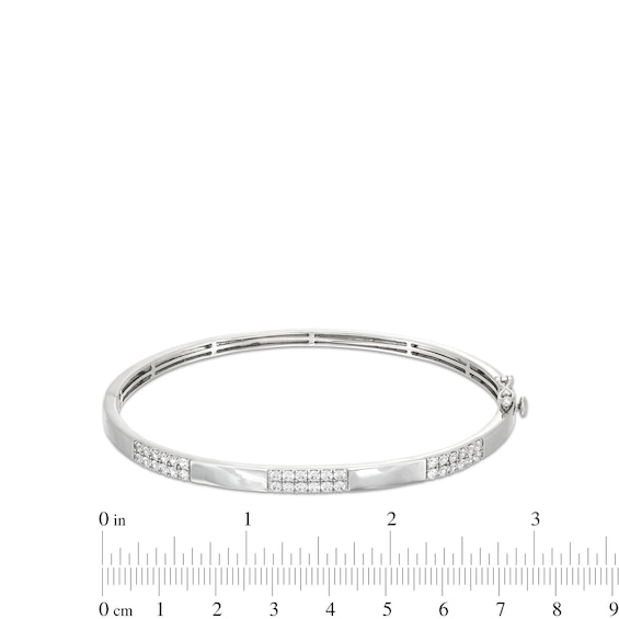 1 CT. T.w. Certified Diamond Double Row Station Bangle in 14K White Gold (H/I1)
