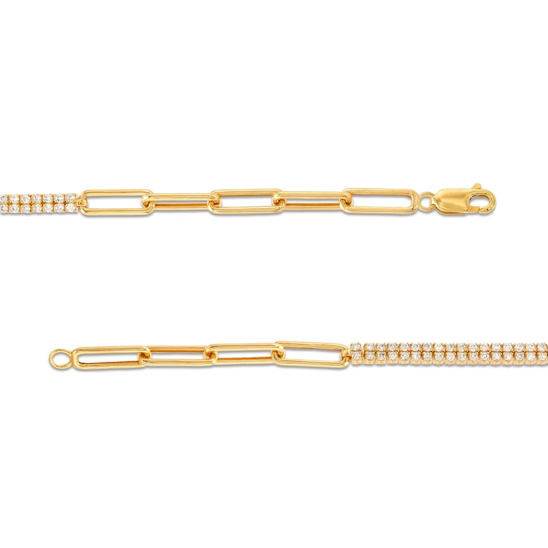 Main Image 3 of 1 CT. T.W. Certified Diamond Double Row Paper Clip Chain Bracelet in 14K Gold (H/I1) - 7.25"