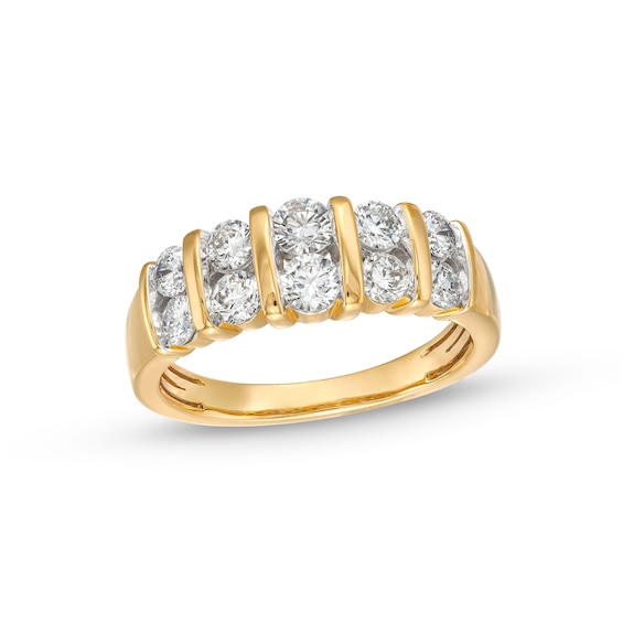 1 CT. T.w. Certified Diamond Ten Stone Double Row Ring in 14K Gold (H/I1)