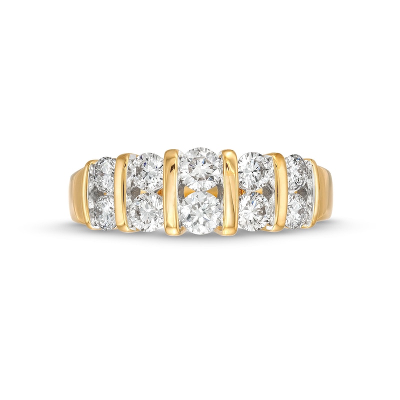 Main Image 4 of 1 CT. T.W. Certified Diamond Ten Stone Double Row Ring in 14K Gold (H/I1)