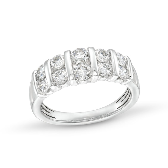 1 CT. T.w. Certified Diamond Ten Stone Double Row Ring in 14K White Gold (H/I1)