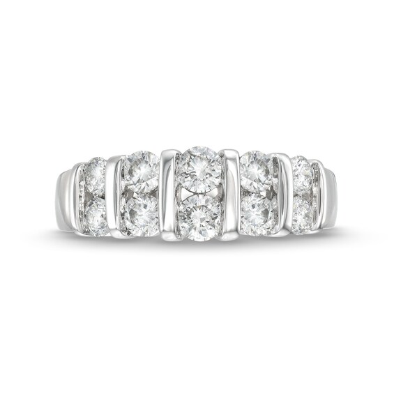 1 CT. T.w. Certified Diamond Ten Stone Double Row Ring in 14K White Gold (H/I1)