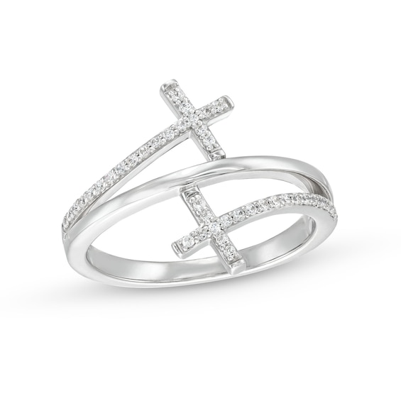 1/6 CT. T.w. Diamond Double Cross Wrap Ring 10K White Gold