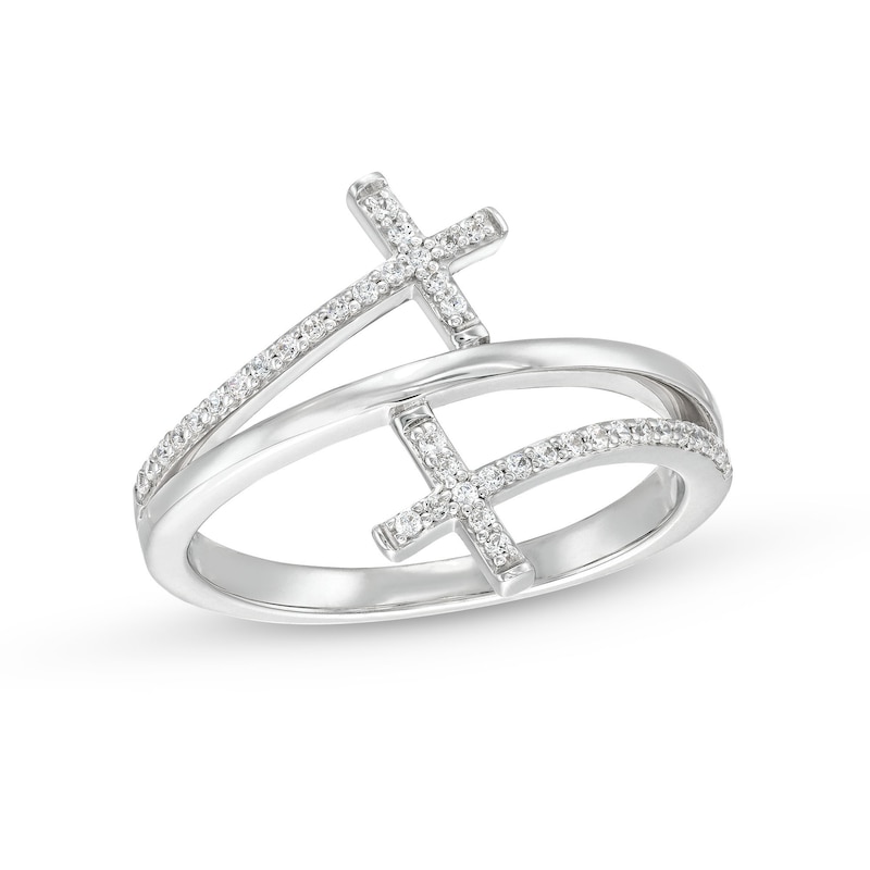 Main Image 1 of 1/6 CT. T.W. Diamond Double Cross Wrap Ring in 10K White Gold