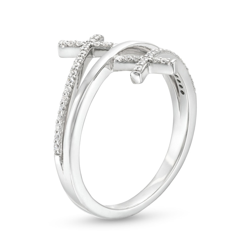 Main Image 3 of 1/6 CT. T.W. Diamond Double Cross Wrap Ring in 10K White Gold