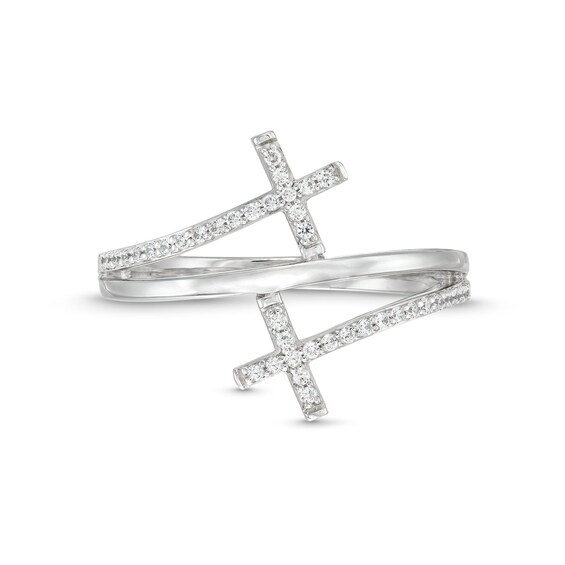 1/6 CT. T.w. Diamond Double Cross Wrap Ring 10K White Gold
