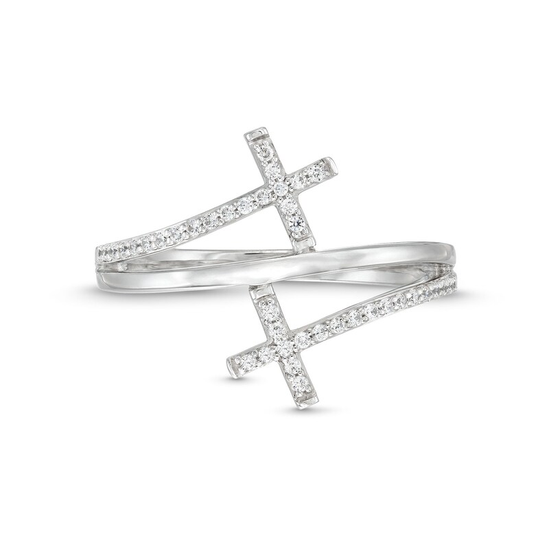 Main Image 4 of 1/6 CT. T.W. Diamond Double Cross Wrap Ring in 10K White Gold