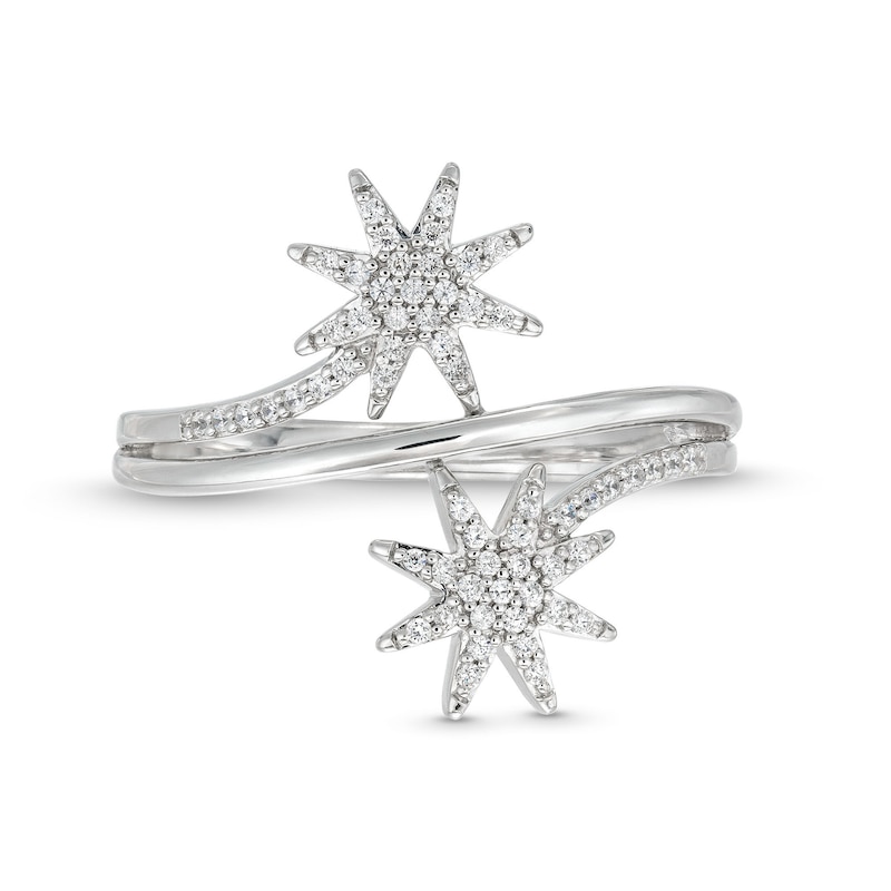 Main Image 4 of 1/5 CT. T.W. Diamond Double Star Wrap Ring in 10K White Gold