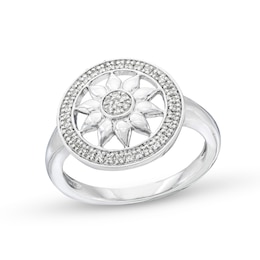 1/8 CT. T.W. Diamond Circle Frame Sunflower Ring in Sterling Silver