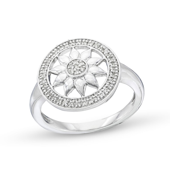 1/8 CT. T.w. Diamond Circle Frame Sunflower Ring in Sterling Silver