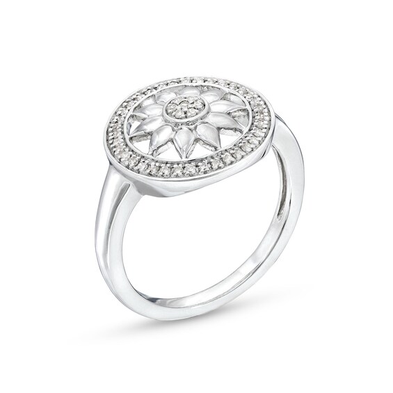 1/8 CT. T.w. Diamond Circle Frame Sunflower Ring in Sterling Silver