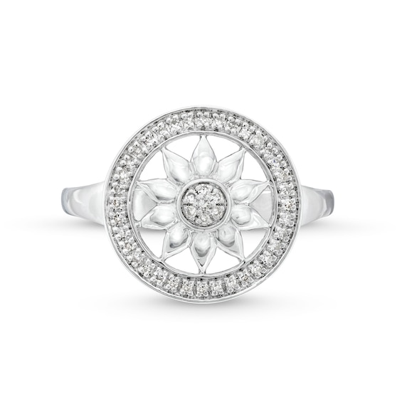 1/8 CT. T.w. Diamond Circle Frame Sunflower Ring in Sterling Silver