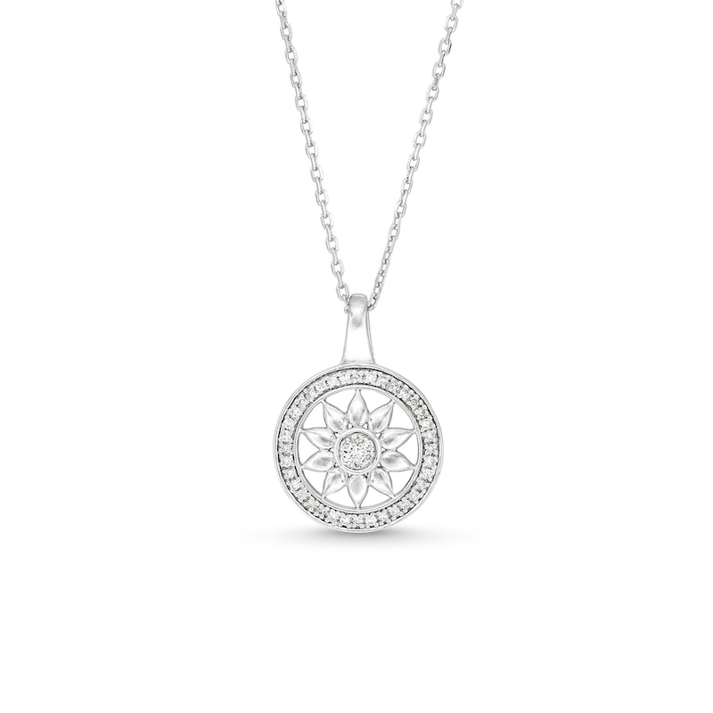 Main Image 1 of 1/8 CT. T.W. Diamond Circle Frame Sunflower Pendant in Sterling Silver