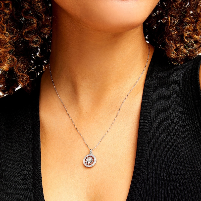 Main Image 2 of 1/8 CT. T.W. Diamond Circle Frame Sunflower Pendant in Sterling Silver