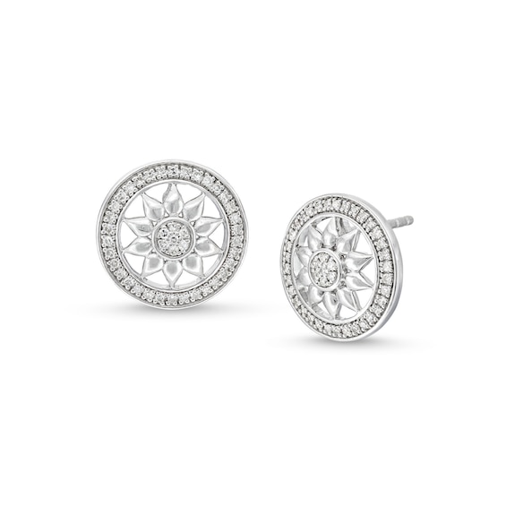 1/4 CT. T.w. Diamond Circle Frame Sunflower Stud Earrings in Sterling Silver