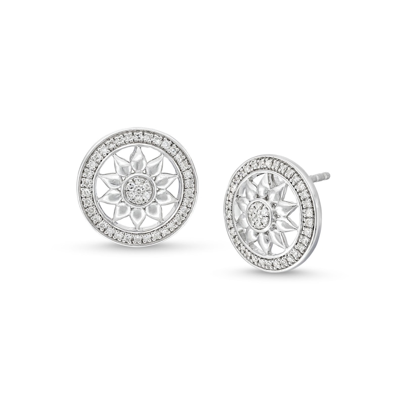 Main Image 1 of 1/4 CT. T.W. Diamond Circle Frame Sunflower Stud Earrings in Sterling Silver