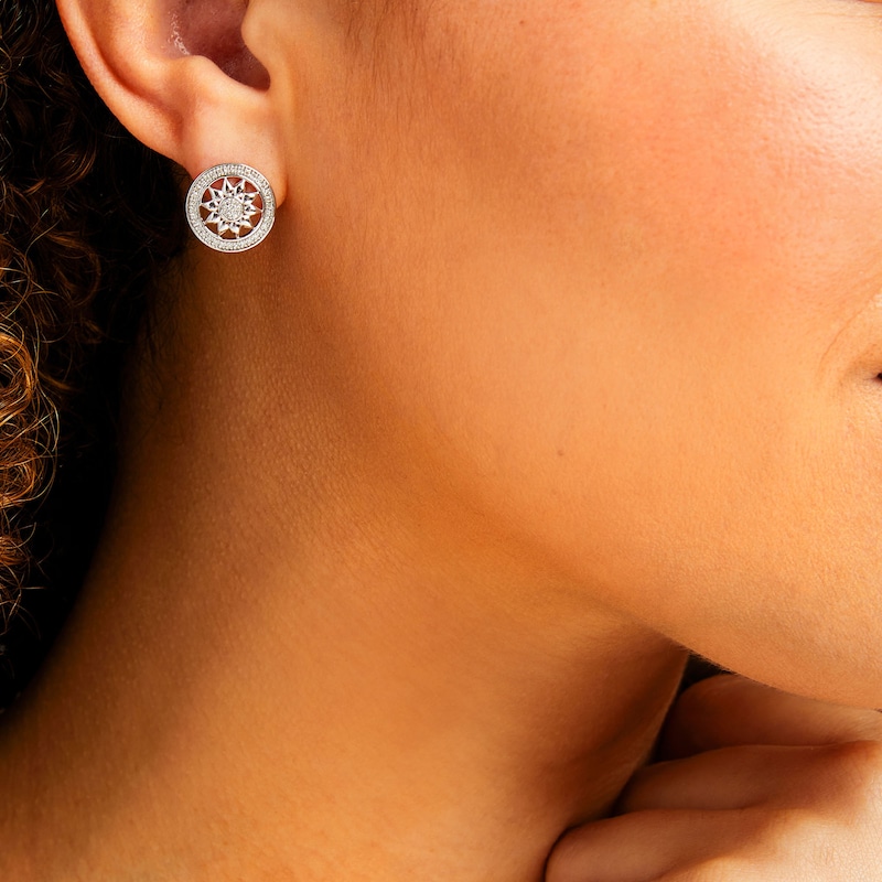 Main Image 2 of 1/4 CT. T.W. Diamond Circle Frame Sunflower Stud Earrings in Sterling Silver