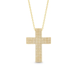 1 CT. T.W. Certified Diamond Multi-Row Cross Pendant in 14K Gold (H/I1)