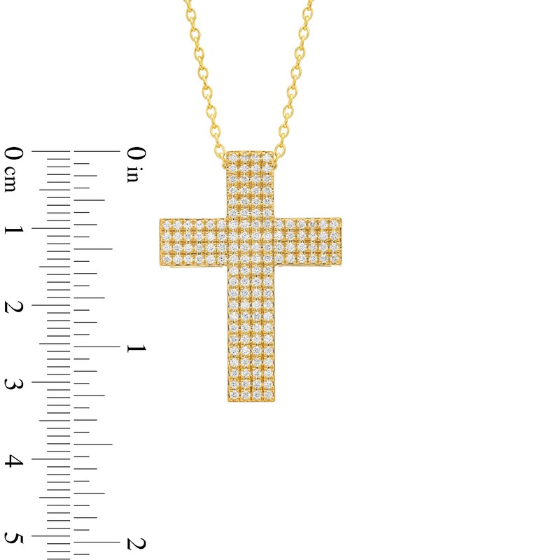 Main Image 4 of 1 CT. T.W. Certified Diamond Multi-Row Cross Pendant in 14K Gold (H/I1)