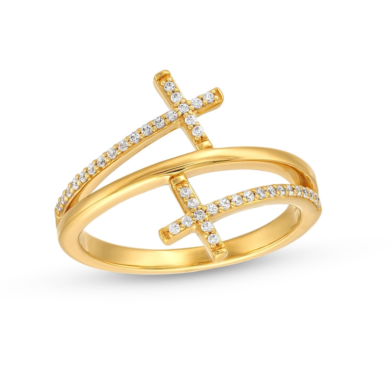 Main Image 1 of 1/6 CT. T.W. Diamond Double Cross Wrap Ring in 10K Gold