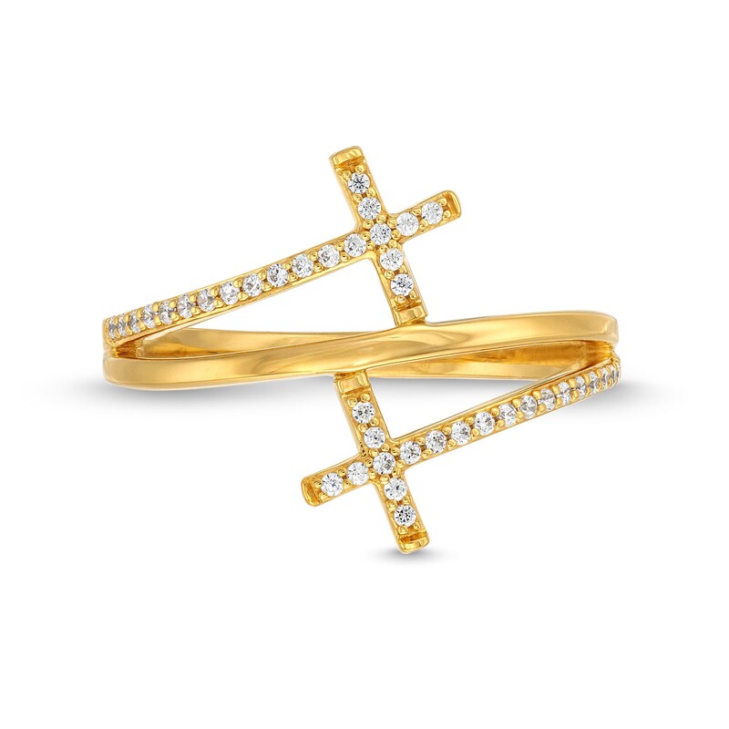 Main Image 4 of 1/6 CT. T.W. Diamond Double Cross Wrap Ring in 10K Gold