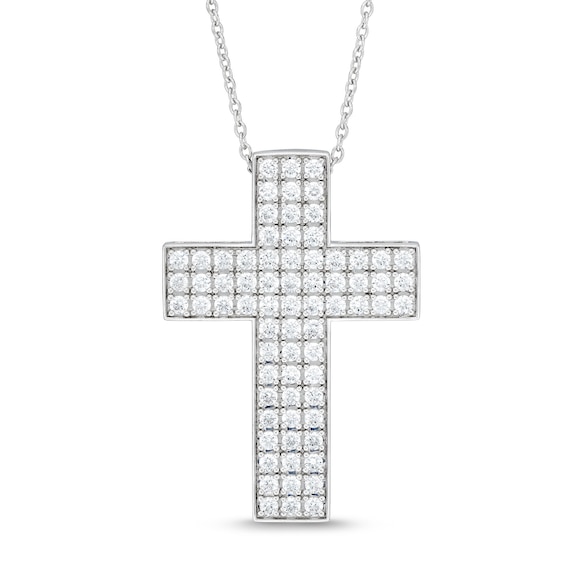 3 CT. T.w. Certified Diamond Triple Row Cross Pendant in 14K White Gold (H/I1)