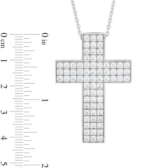 3 CT. T.w. Certified Diamond Triple Row Cross Pendant in 14K White Gold (H/I1)