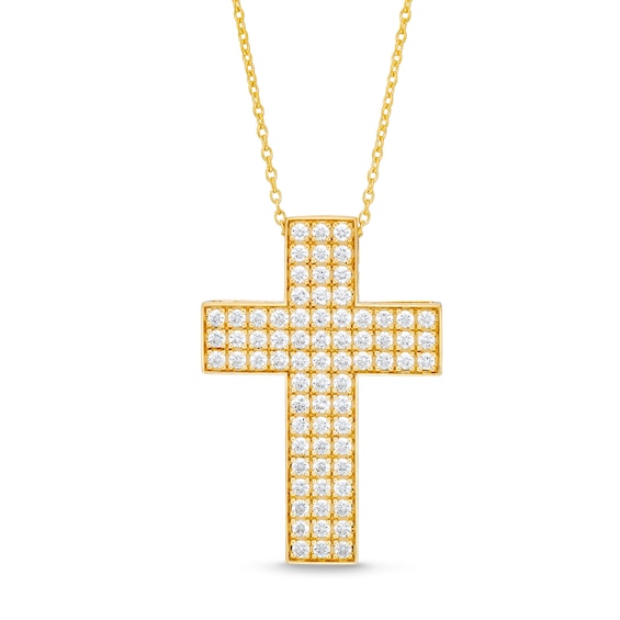3 CT. T.w. Certified Diamond Triple Row Cross Pendant in 14K Gold (H/I1)