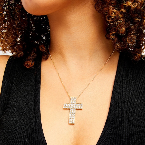 3 CT. T.w. Certified Diamond Triple Row Cross Pendant in 14K Gold (H/I1)