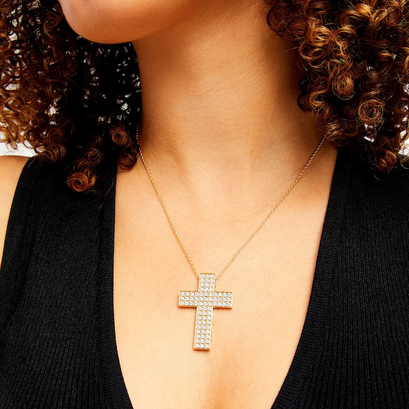 Main Image 2 of 3 CT. T.W. Certified Diamond Triple Row Cross Pendant in 14K Gold (H/I1)
