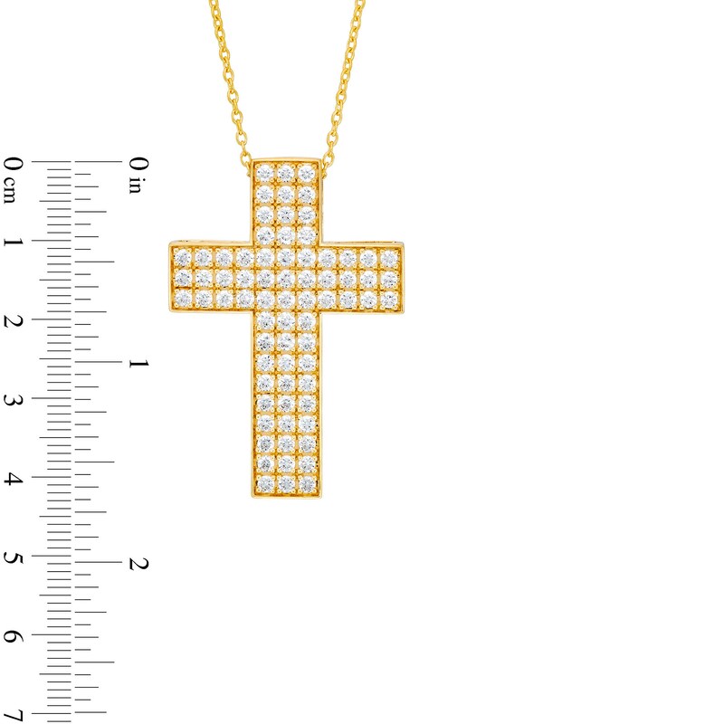 Main Image 4 of 3 CT. T.W. Certified Diamond Triple Row Cross Pendant in 14K Gold (H/I1)