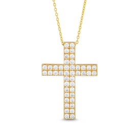 3 CT. T.W. Certified Diamond Double Row Cross Pendant in 14K Gold (H/I1)