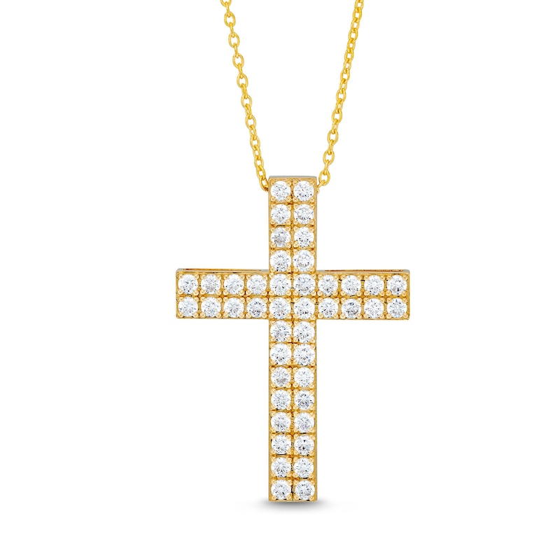 Main Image 1 of 3 CT. T.W. Certified Diamond Double Row Cross Pendant in 14K Gold (H/I1)