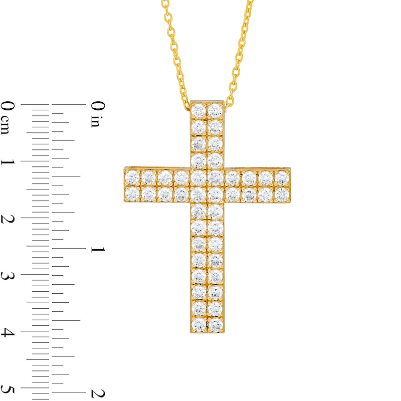 Main Image 4 of 3 CT. T.W. Certified Diamond Double Row Cross Pendant in 14K Gold (H/I1)