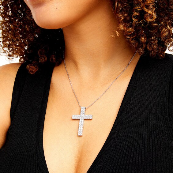 3 CT. T.w. Certified Diamond Double Row Cross Pendant in 14K Gold (H/I1