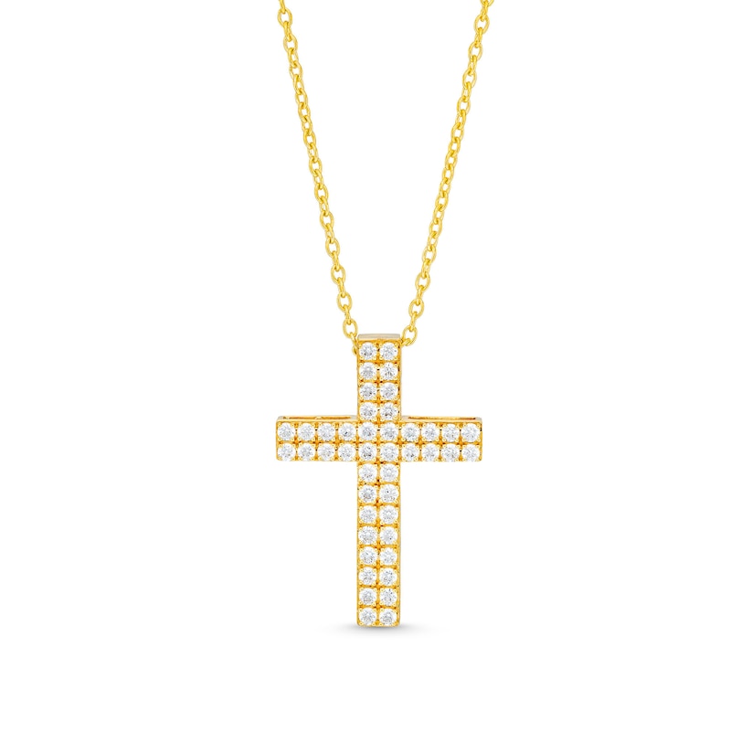 Main Image 1 of 1 CT. T.W. Certified Diamond Double Row Cross Pendant in 14K Gold (H/I1)