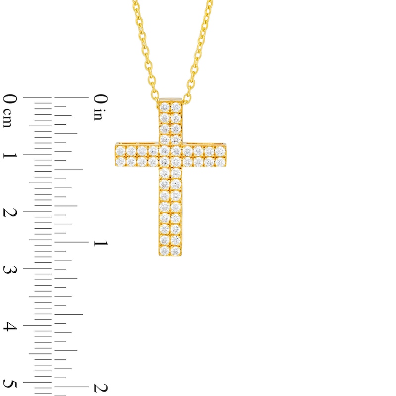 Main Image 4 of 1 CT. T.W. Certified Diamond Double Row Cross Pendant in 14K Gold (H/I1)