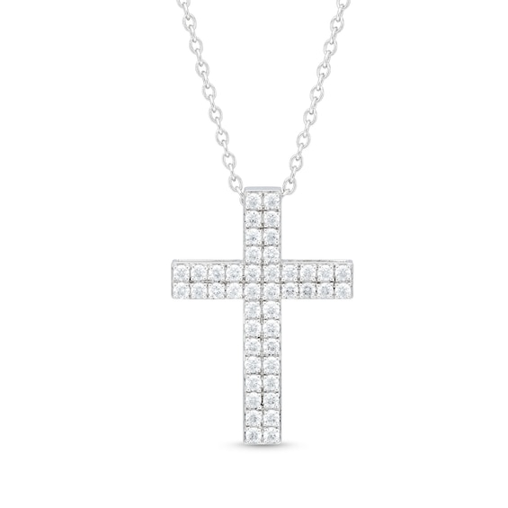 1 CT. T.w. Certified Diamond Double Row Cross Pendant in 14K White Gold (H/I1)