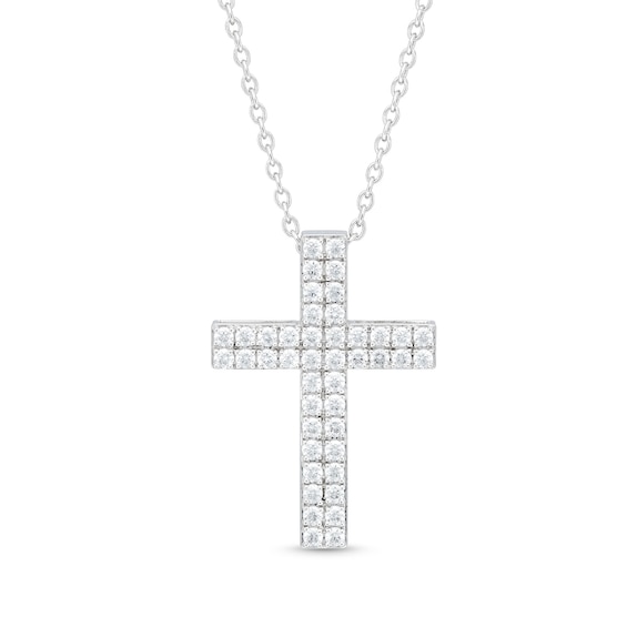 CT. T.w. Certified Diamond Double Row Cross Pendant in 14K White Gold (H/I1