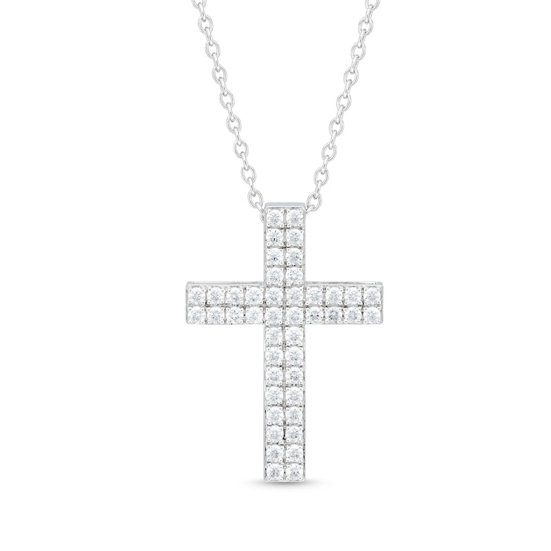 Main Image 1 of 1 CT. T.W. Certified Diamond Double Row Cross Pendant in 14K White Gold (H/I1)