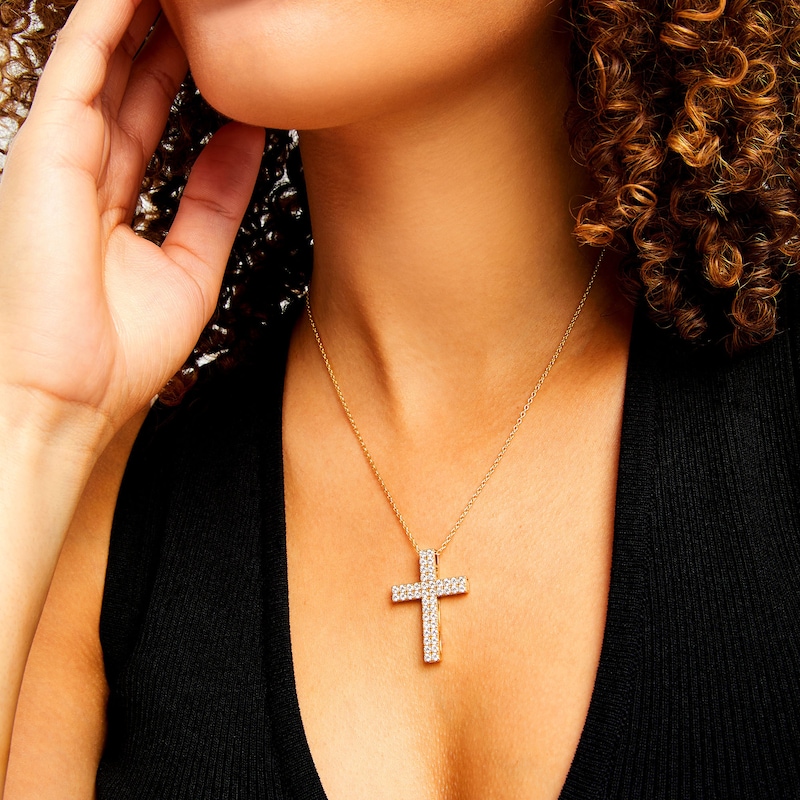 Main Image 2 of 2 CT. T.W. Certified Diamond Double Row Cross Pendant in 14K Gold (H/I1)