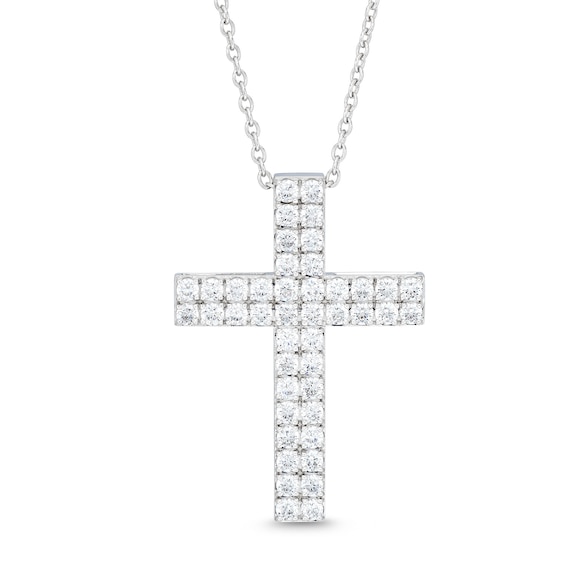 2 CT. T.w. Certified Diamond Double Row Cross Pendant in 14K White Gold (H/I1)