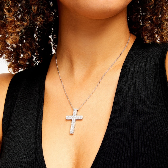 2 CT. T.w. Certified Diamond Double Row Cross Pendant in 14K White Gold (H/I1)