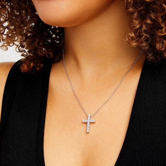 1 CT. T.w. Certified Diamond Cross Pendant in 14K White Gold (H/I1)