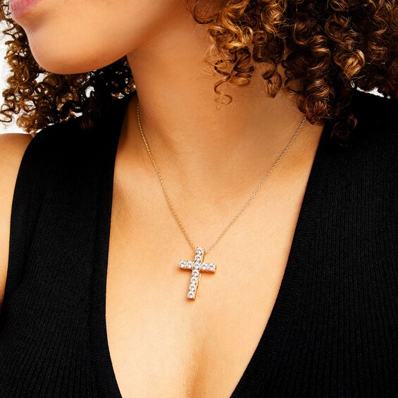 3 CT. T.w. Certified Diamond Cross Pendant in 14K Gold (H/I1)