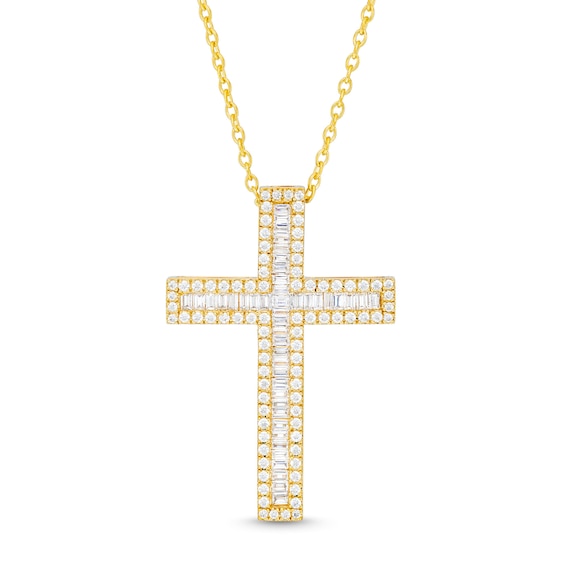 1 CT. T.w. Certified Diamond Edge Cross Pendant in 14K Gold (H/I1)