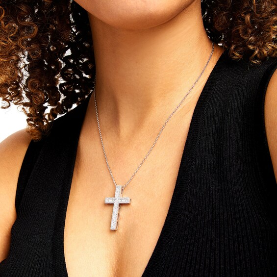 1 CT. T.w. Certified Diamond Edge Cross Pendant in 14K White Gold (H/I1)