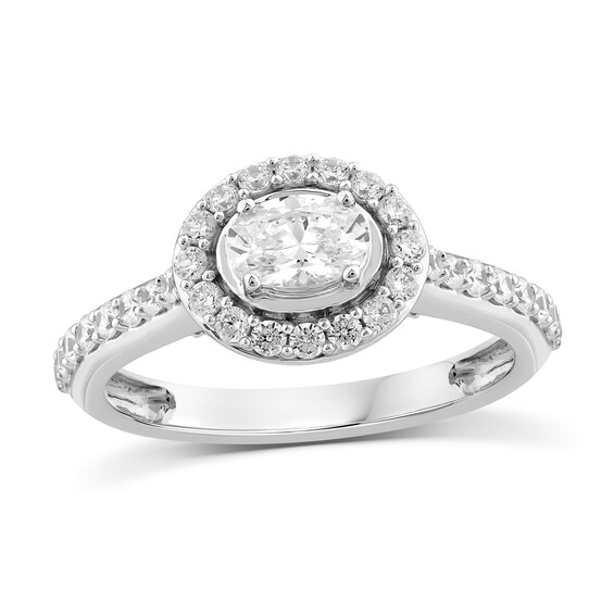 Sideways 1 CT. T.w. Oval Diamond Frame Engagement Ring in 14K White Gold