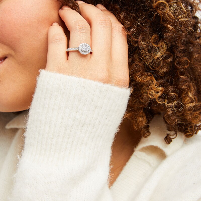 Main Image 2 of Sideways 1 CT. T.W. Oval Diamond Frame Engagement Ring in 14K White Gold