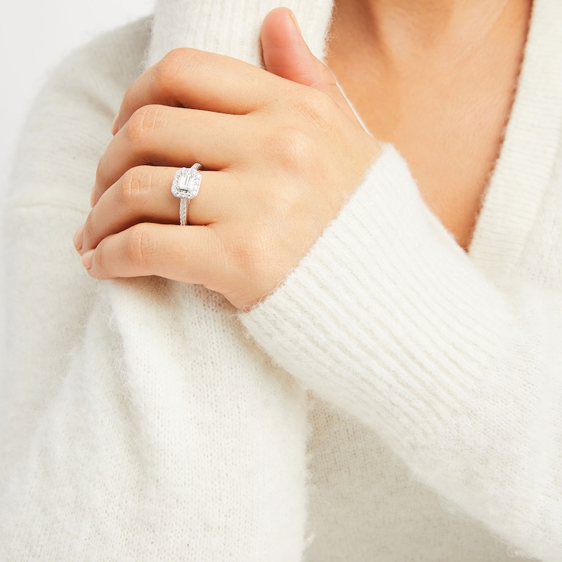 Main Image 2 of Sideways 1 CT. T.W. Emerald-Cut Diamond Frame Engagement Ring in 14K White Gold